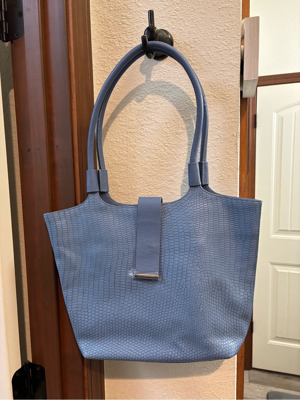 H by Halston Textured Light Blue leather Shoulder Tote